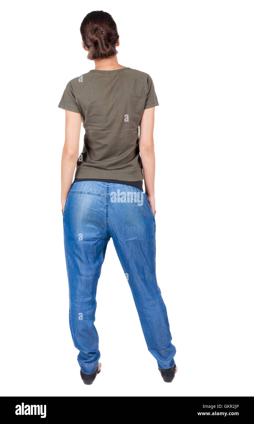 back view of standing young beautiful brunette woman Stock Photo - Alamy