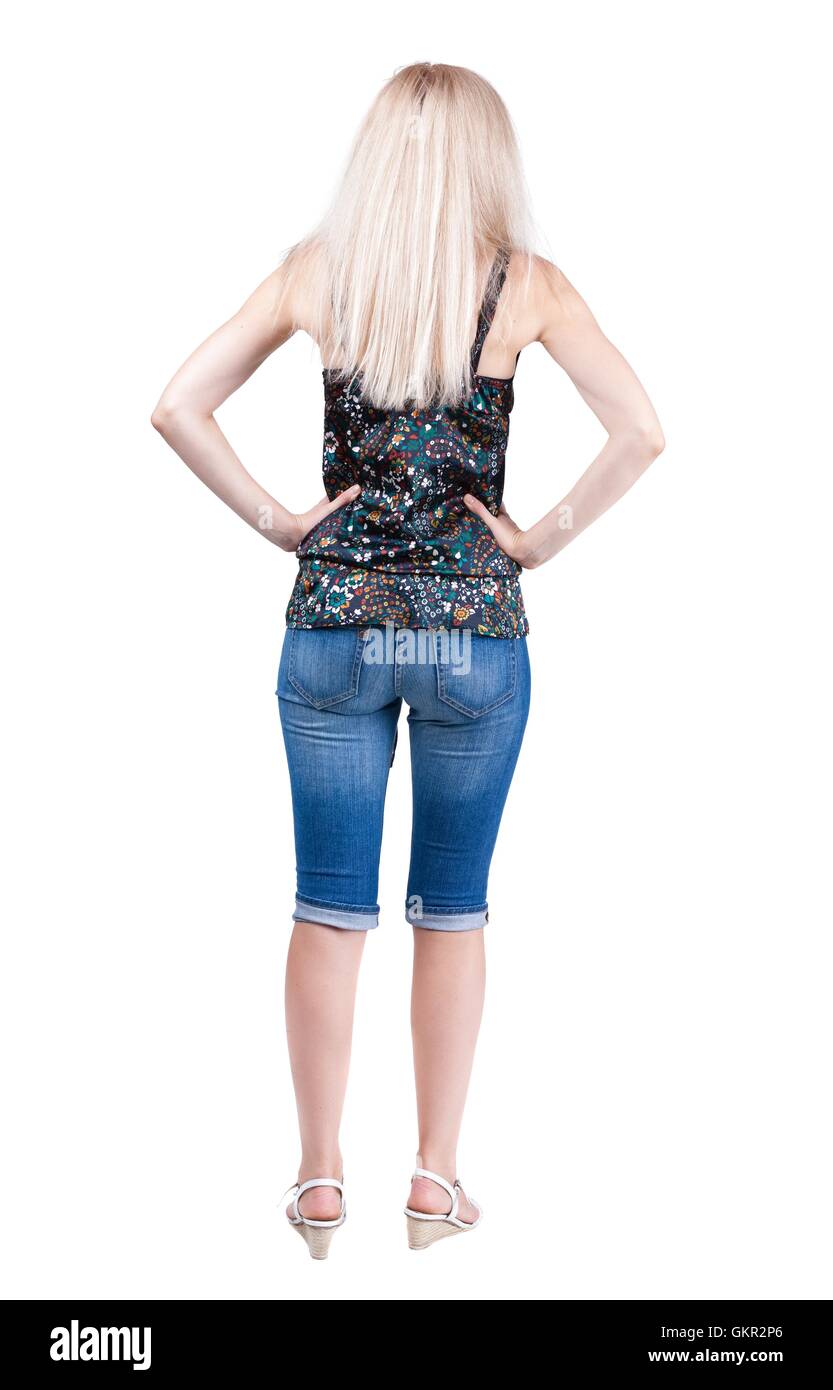back view of standing young beautiful blonde woman Stock Photo - Alamy