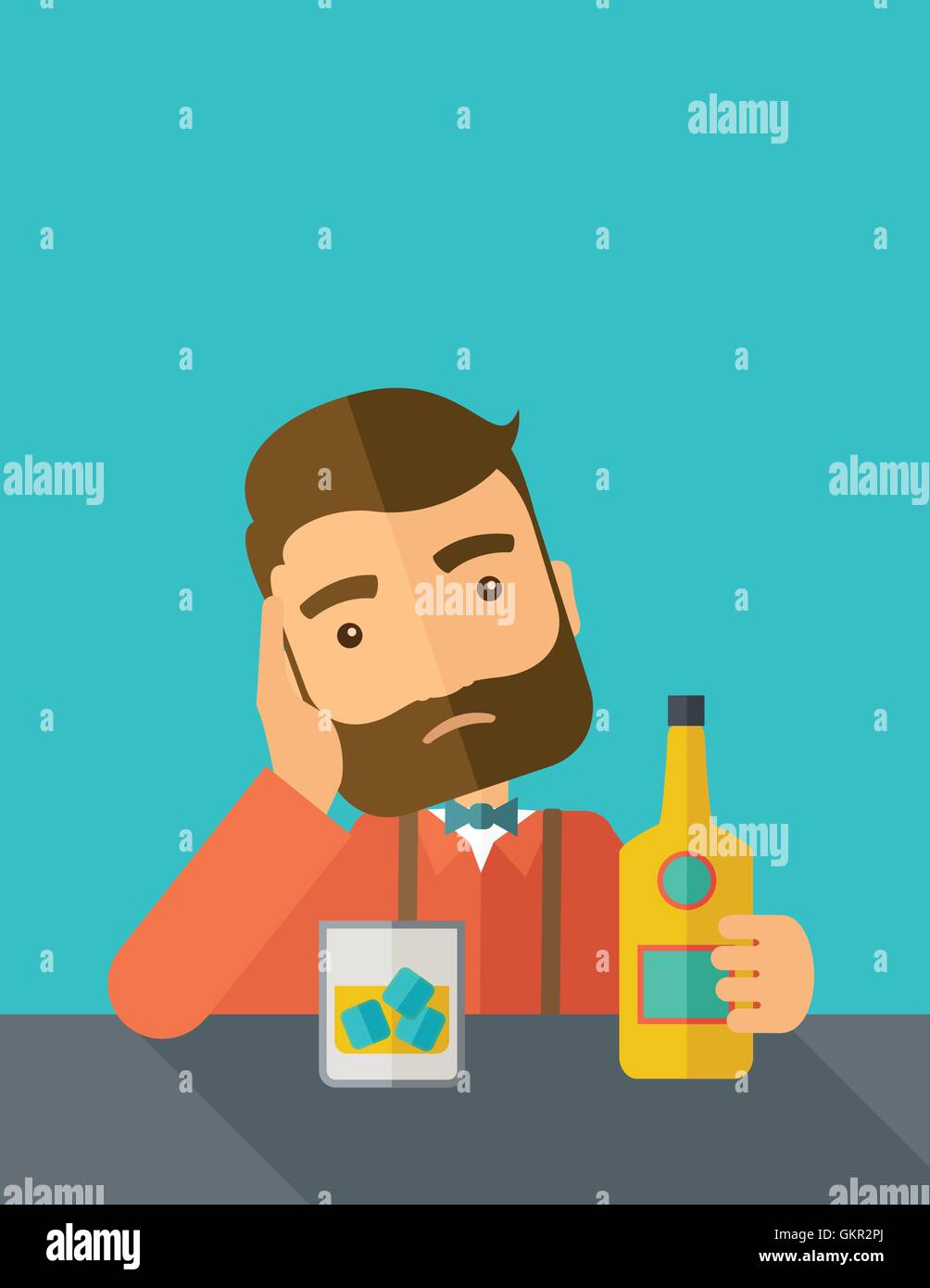 Sad man alone in the bar drinking beer. Stock Vector