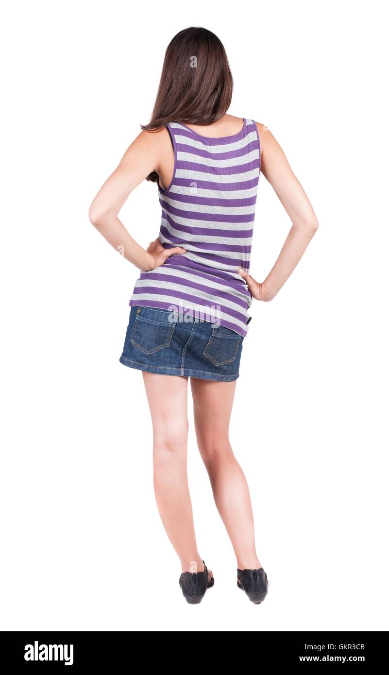 back view of standing young beautiful brunette woman Stock Photo - Alamy