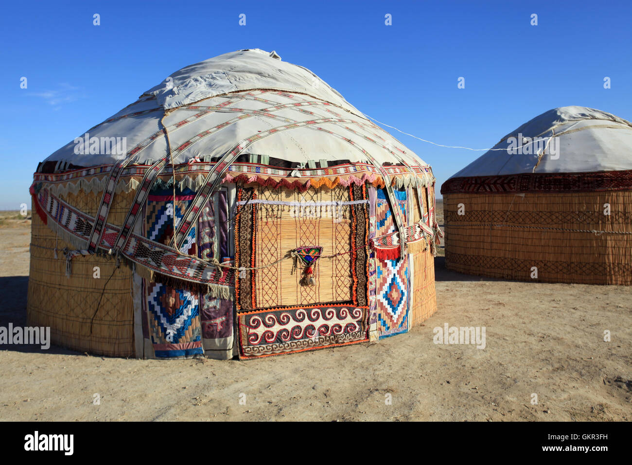 Traditional Karakalpak yurt near Moynaq, Karakalpakstan, Uzbekistan. Stock Photo