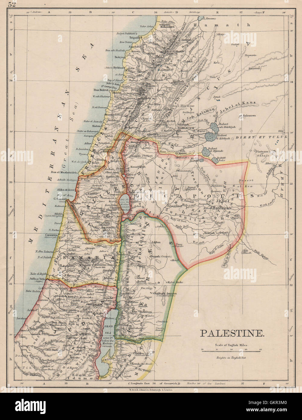 PALESTINE. Galilee Samaria Judea Perea Phoenicia Decapolis. JOHNSTON, 1895 map Stock Photo
