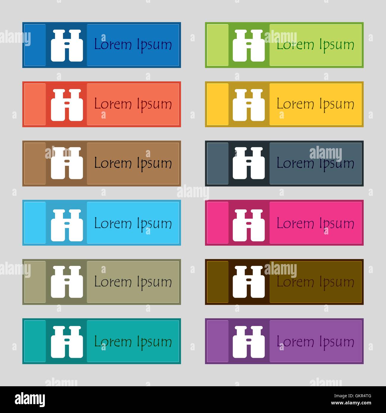 Binocular, Search, Find information icon sign. Set of twelve ...