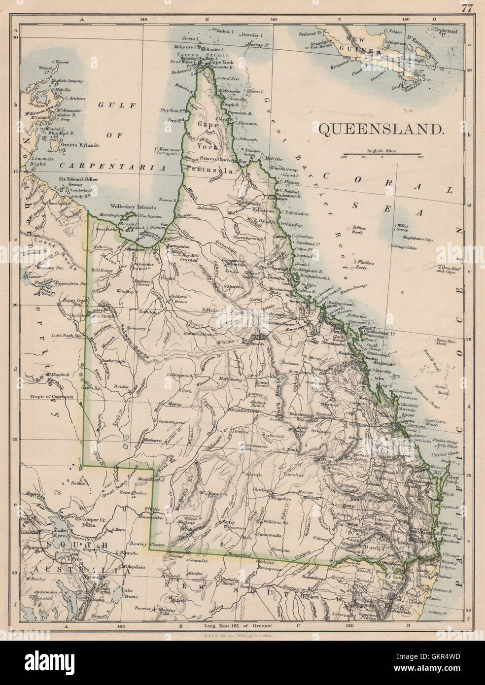 QUEENSLAND State map Brisbane Gold Coast Railways JOHNSTON 1895 Australia