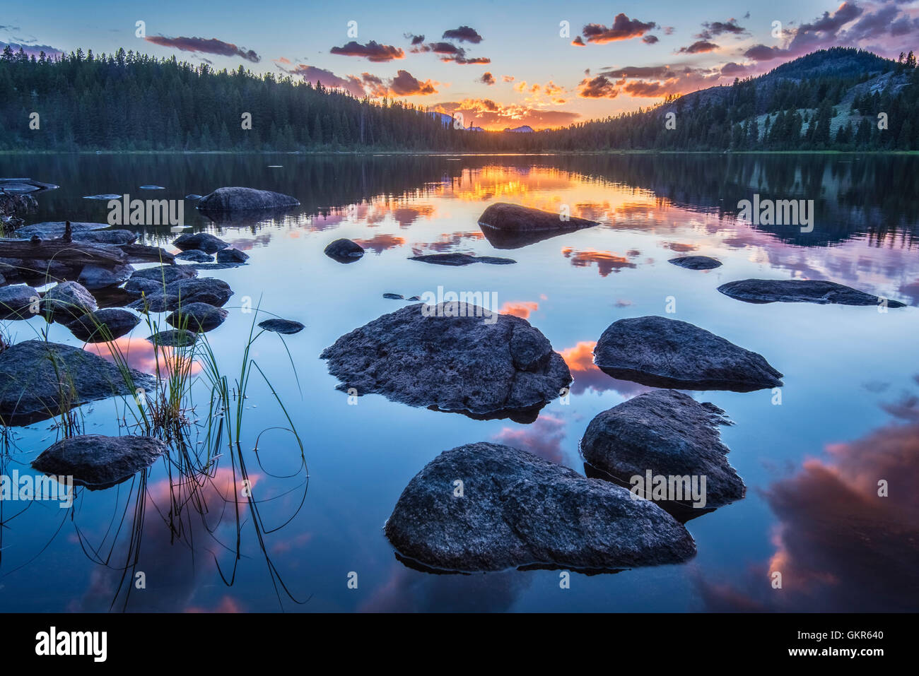 Sunset at Lily Lake, Shoshone National Forest, Wyoming. Stock Photo