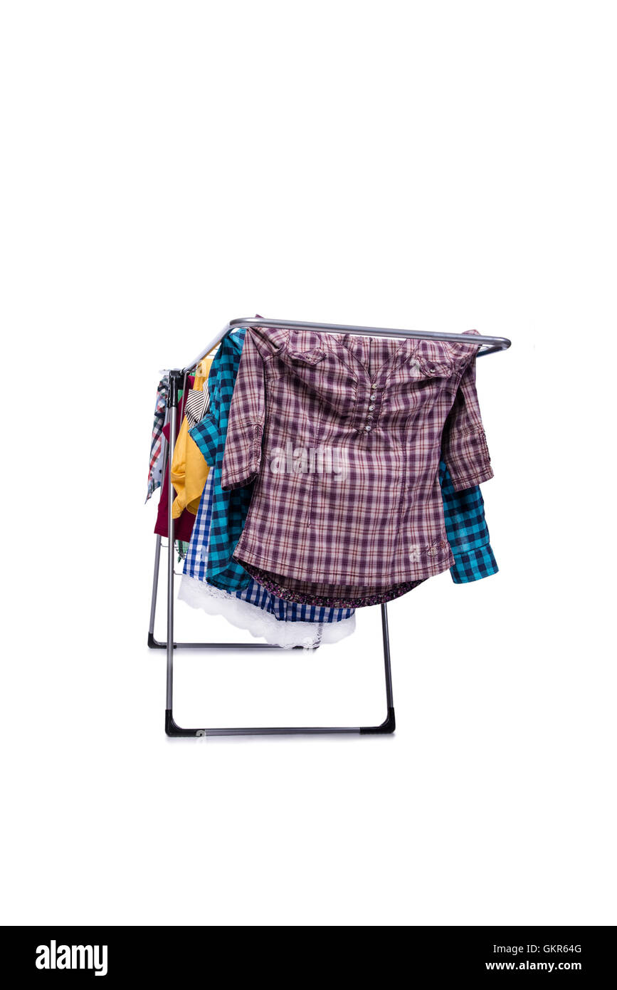 Collapsible clotheshorse isolated on the white background Stock Photo ...
