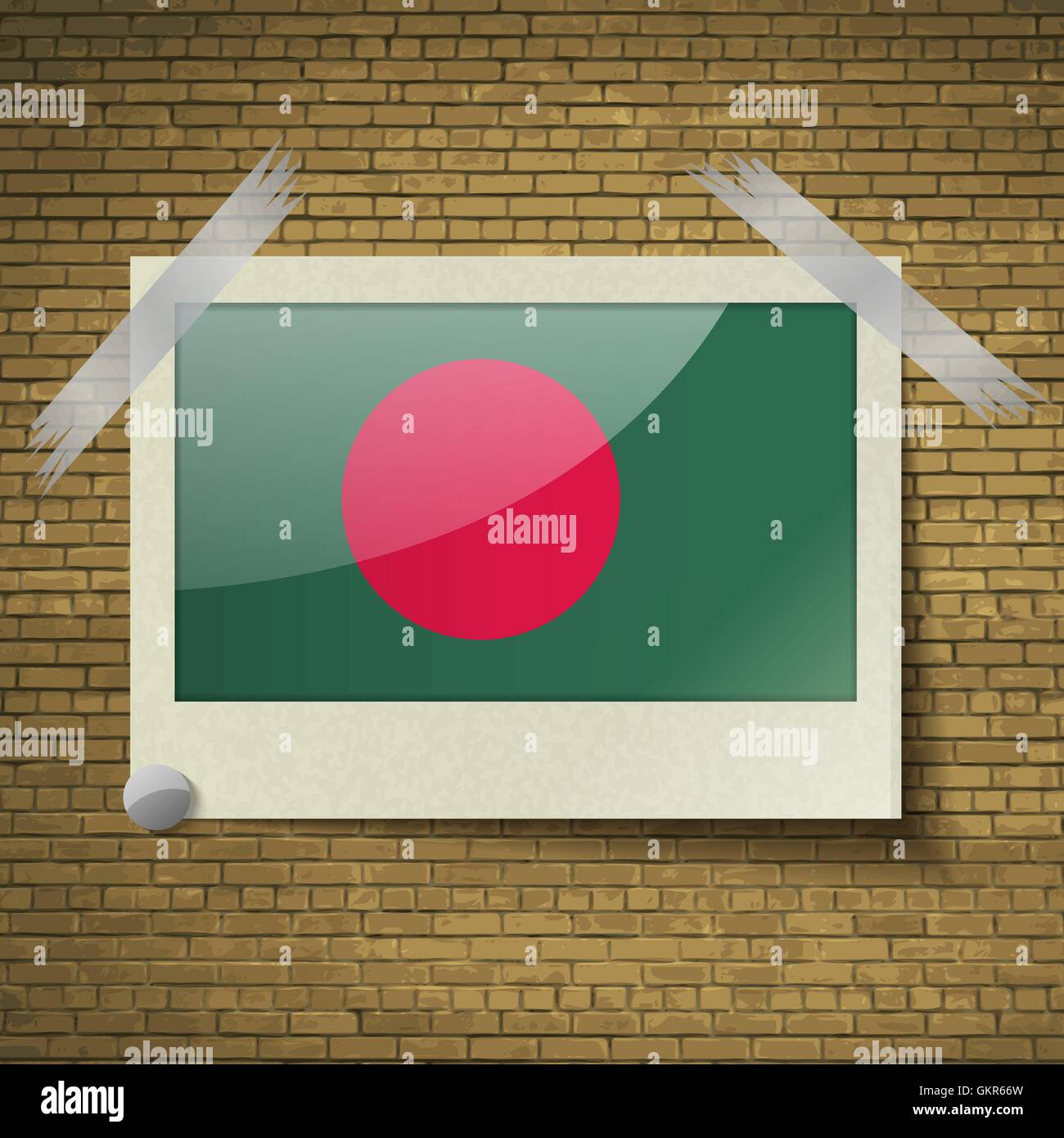 Flags Bangladesh at frame on a brick background. Vector Stock Vector