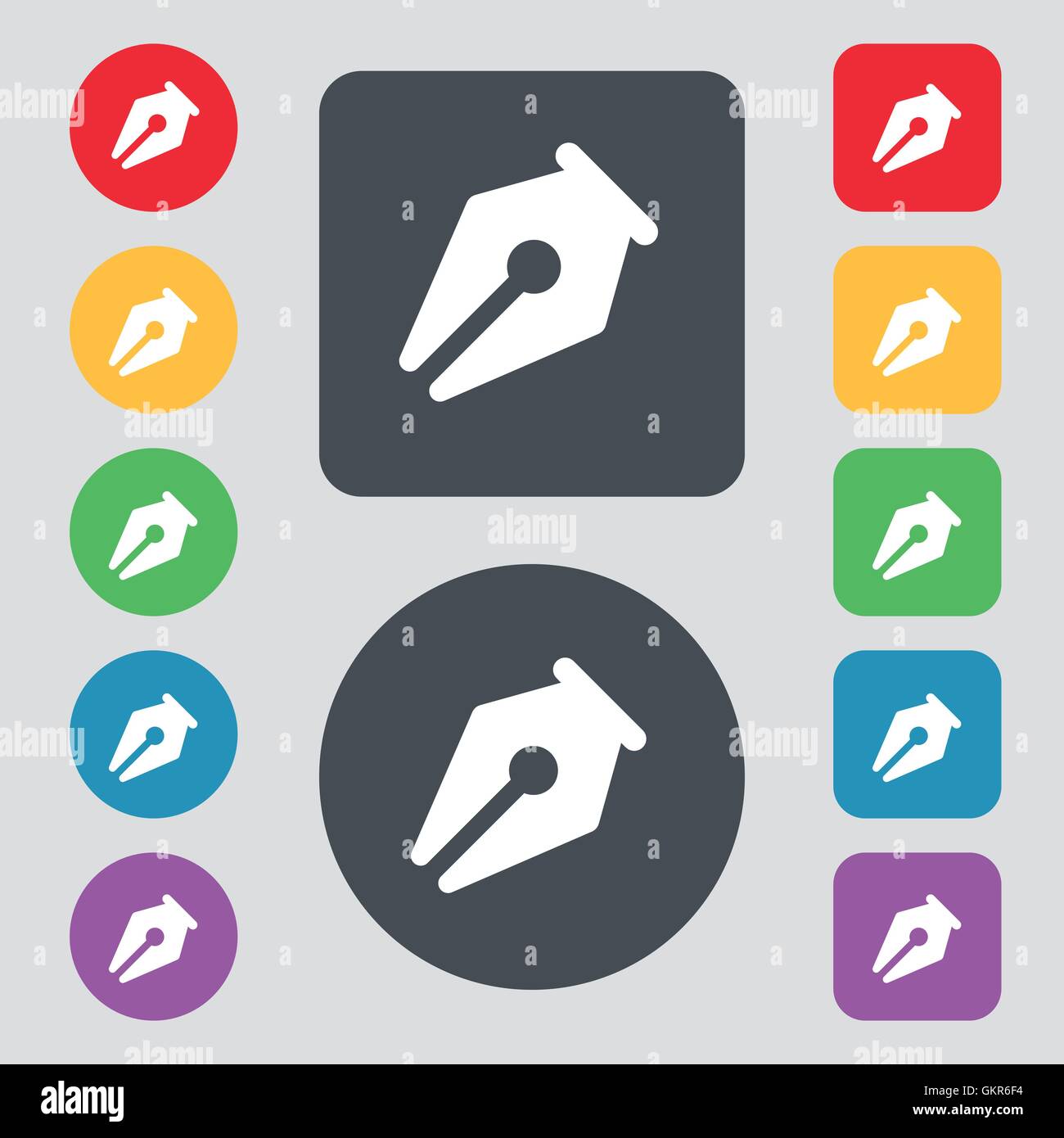 pencil icon sign. A set of 12 colored buttons. Flat design. Vector ...