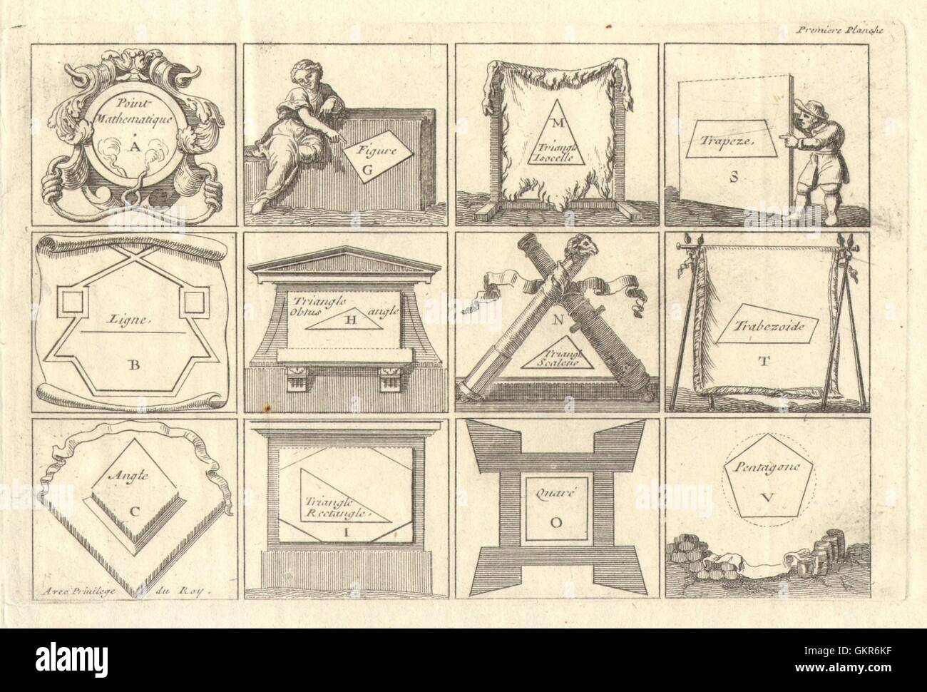 'Premiere Planche'. Geometric shapes and polygons. DE FER, antique print 1705 Stock Photo