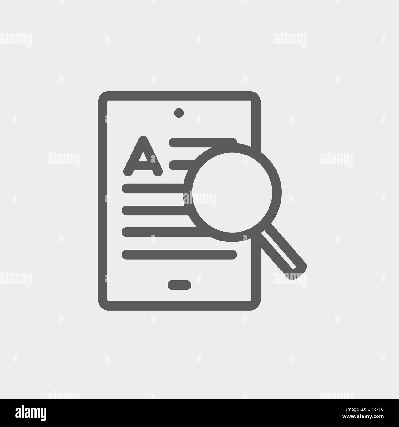 Tablet and magnifying glass searching network thin line icon Stock