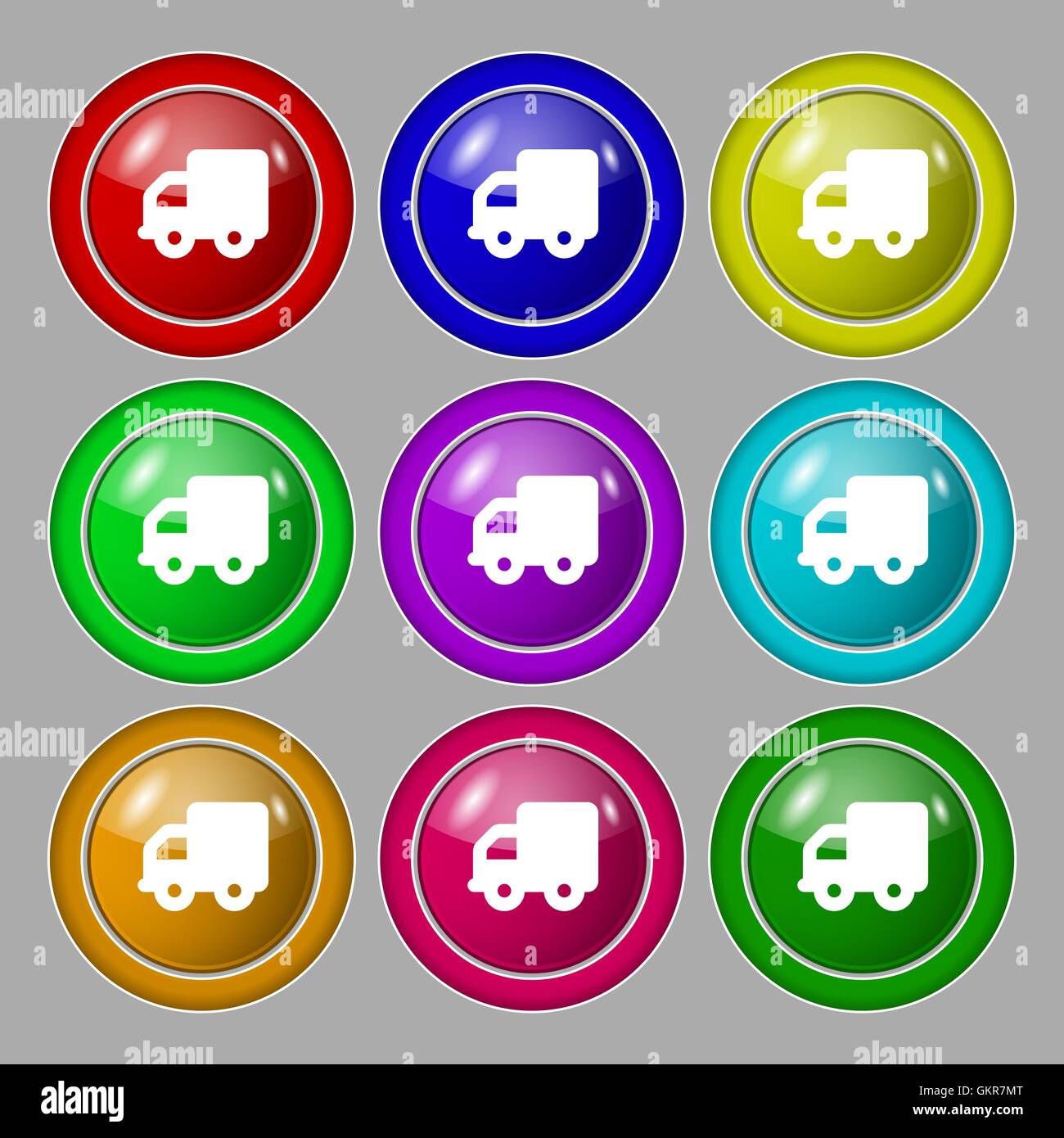 Delivery truck icon sign. symbol on nine round colourful buttons. Vector Stock Vector