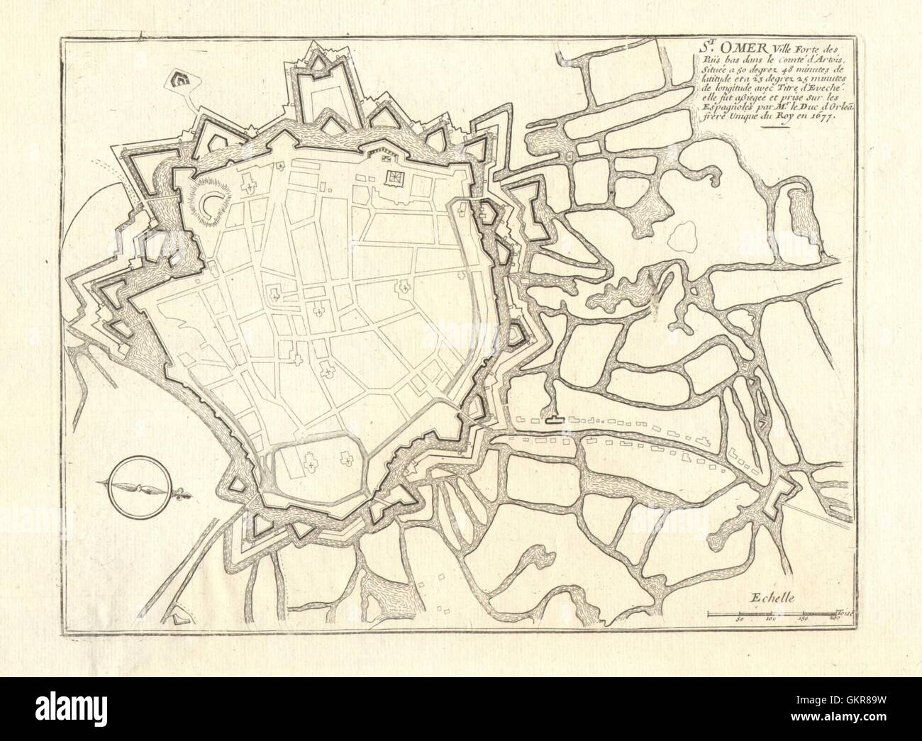 'St. Omer'. Saint-Omer. Fortified town/city plan. Pas de Calais. DE FER 1705 map Stock Photo