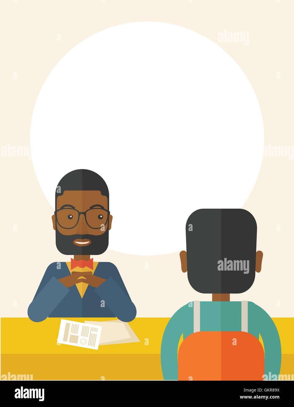 Smiling black human resource manager interviewed the applicant. Stock Vector