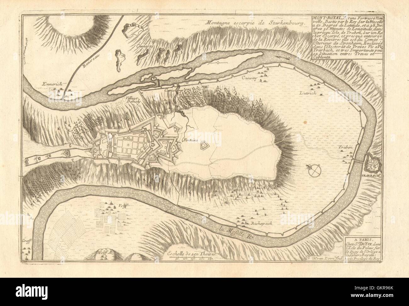 Mont-Royal Fortress, Traben-Trarbach. Rhineland-Palatinate. DE FER, 1705 map Stock Photo