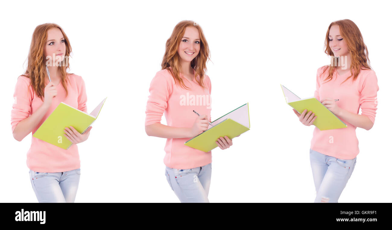 Young student with notebooks isolated on white Stock Photo - Alamy