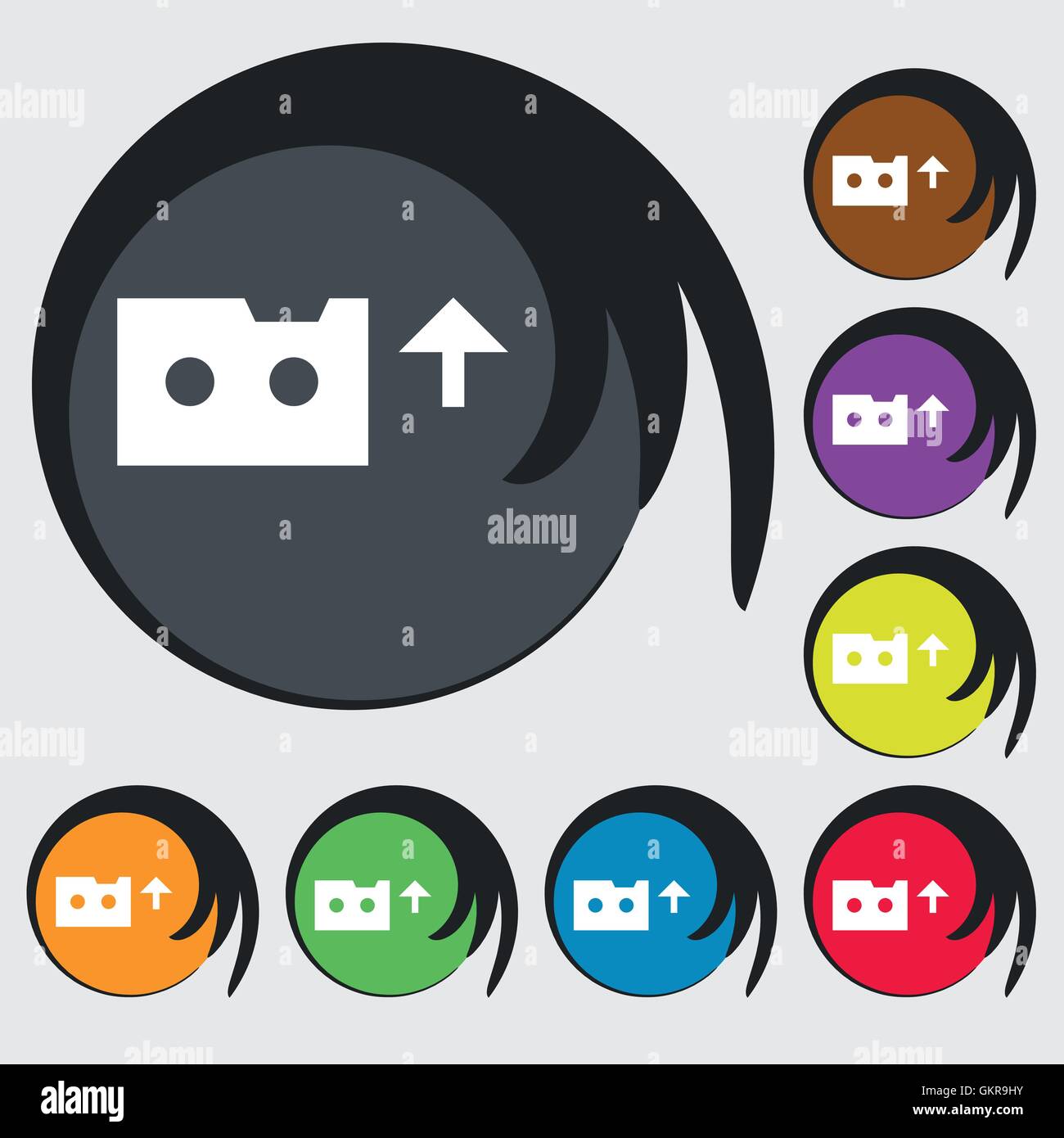 audio cassette icon sign. Symbol on eight colored buttons. Vector Stock ...
