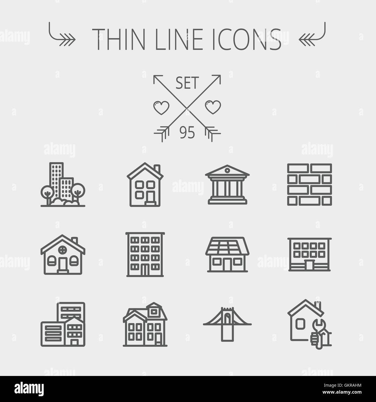 Construction thin line icon set Stock Vector