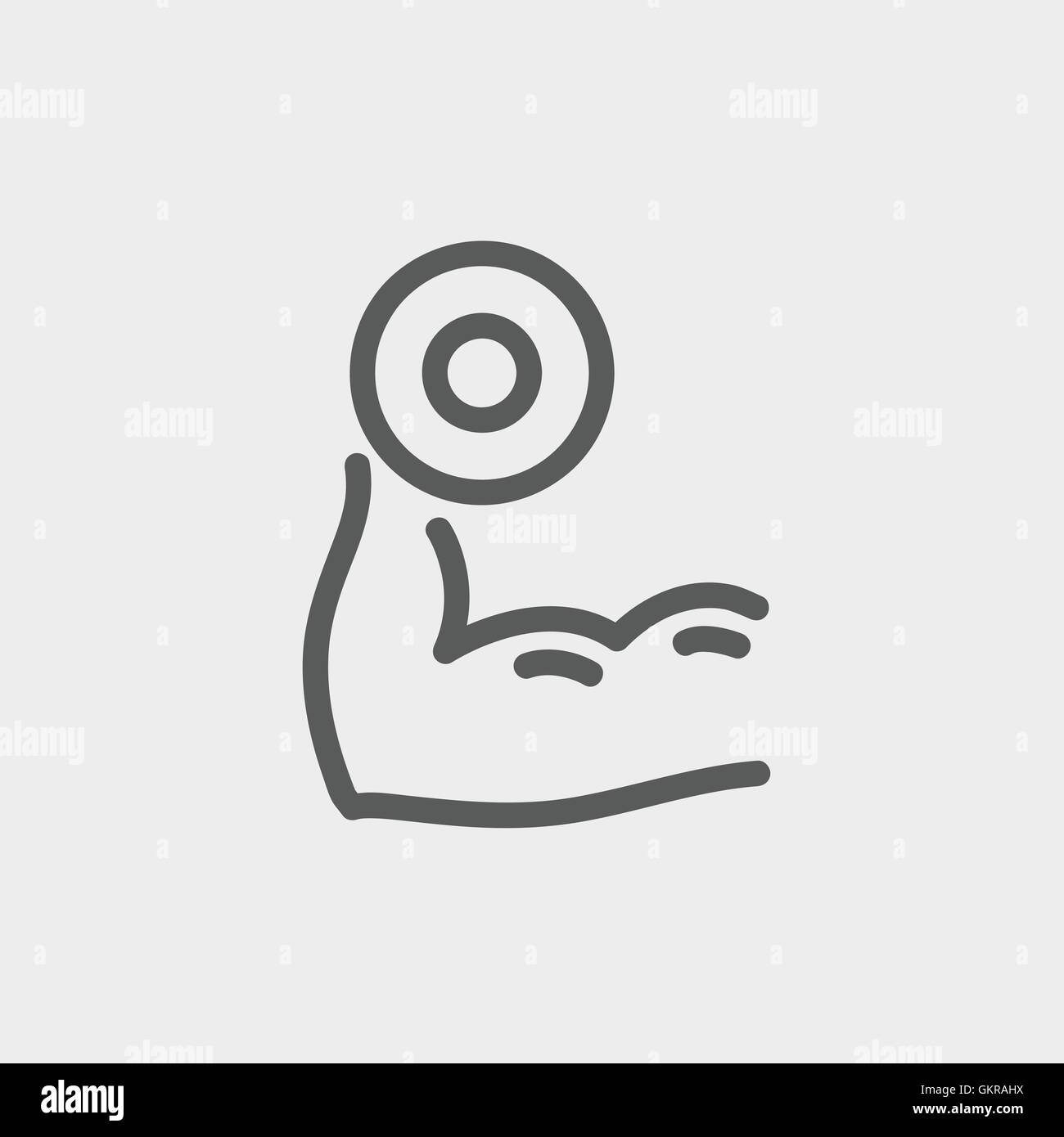 Arm muscle with dumbbell in hand thin line icon Stock Vector