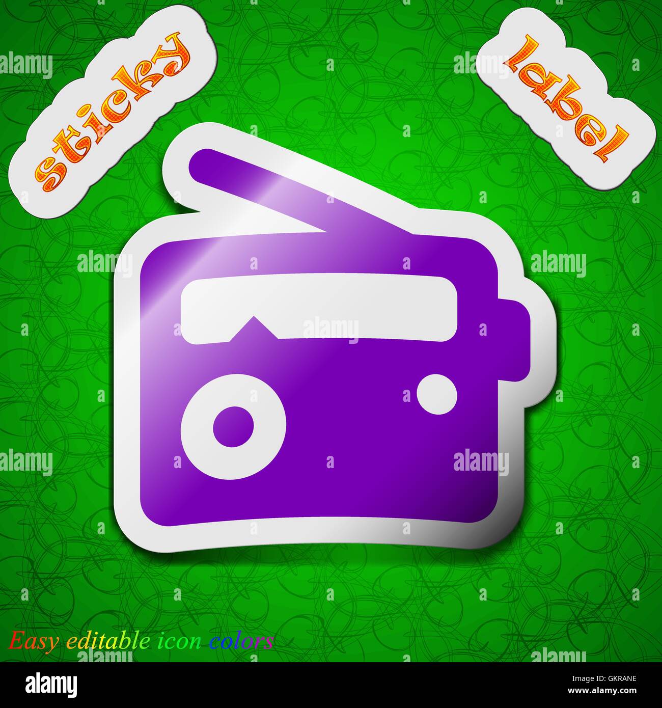 Retro Radio icon sign. Symbol chic colored sticky label on green background. Vector Stock Vector