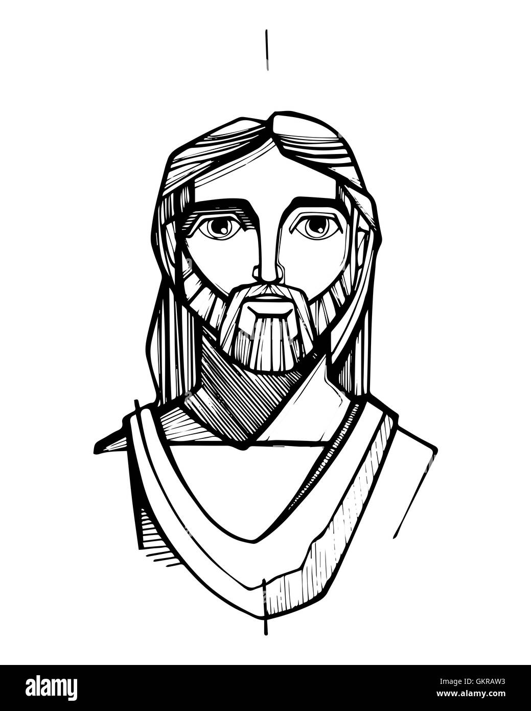 Hand drawn vector illustration or drawing of Jesus Christ Face Stock Photo