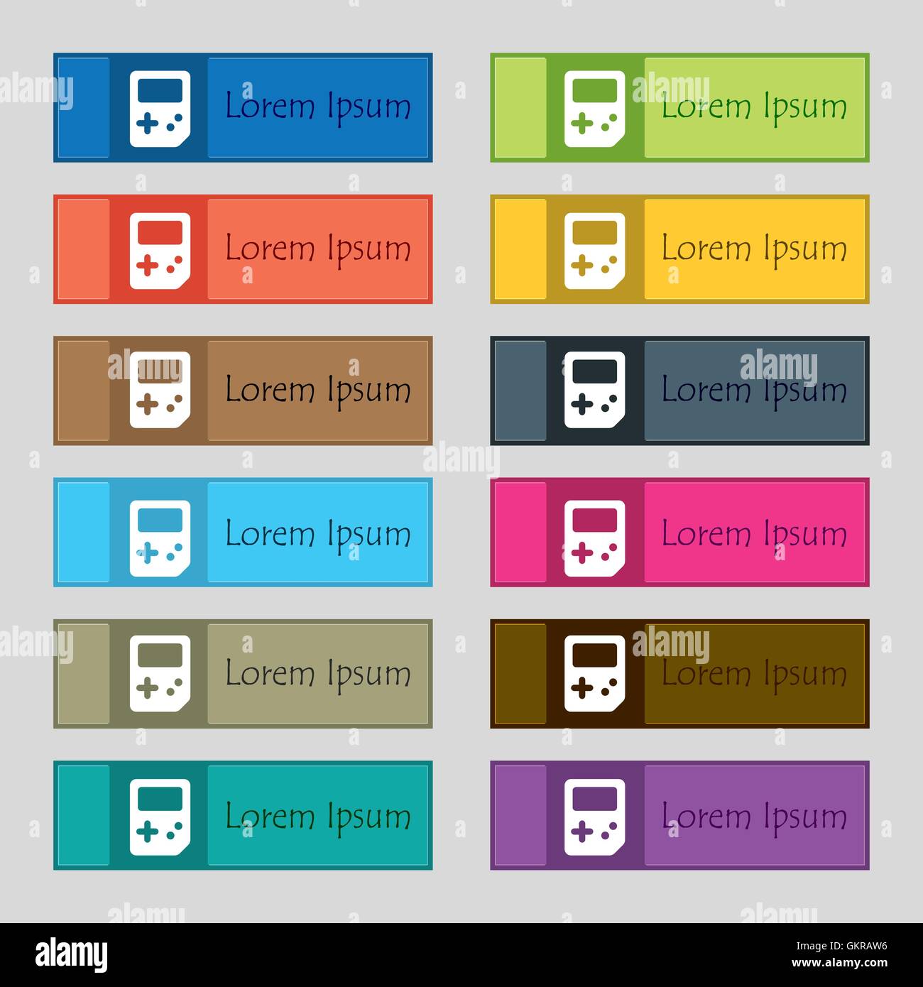Tetris icon sign. Set of twelve rectangular, colorful, beautiful, high ...