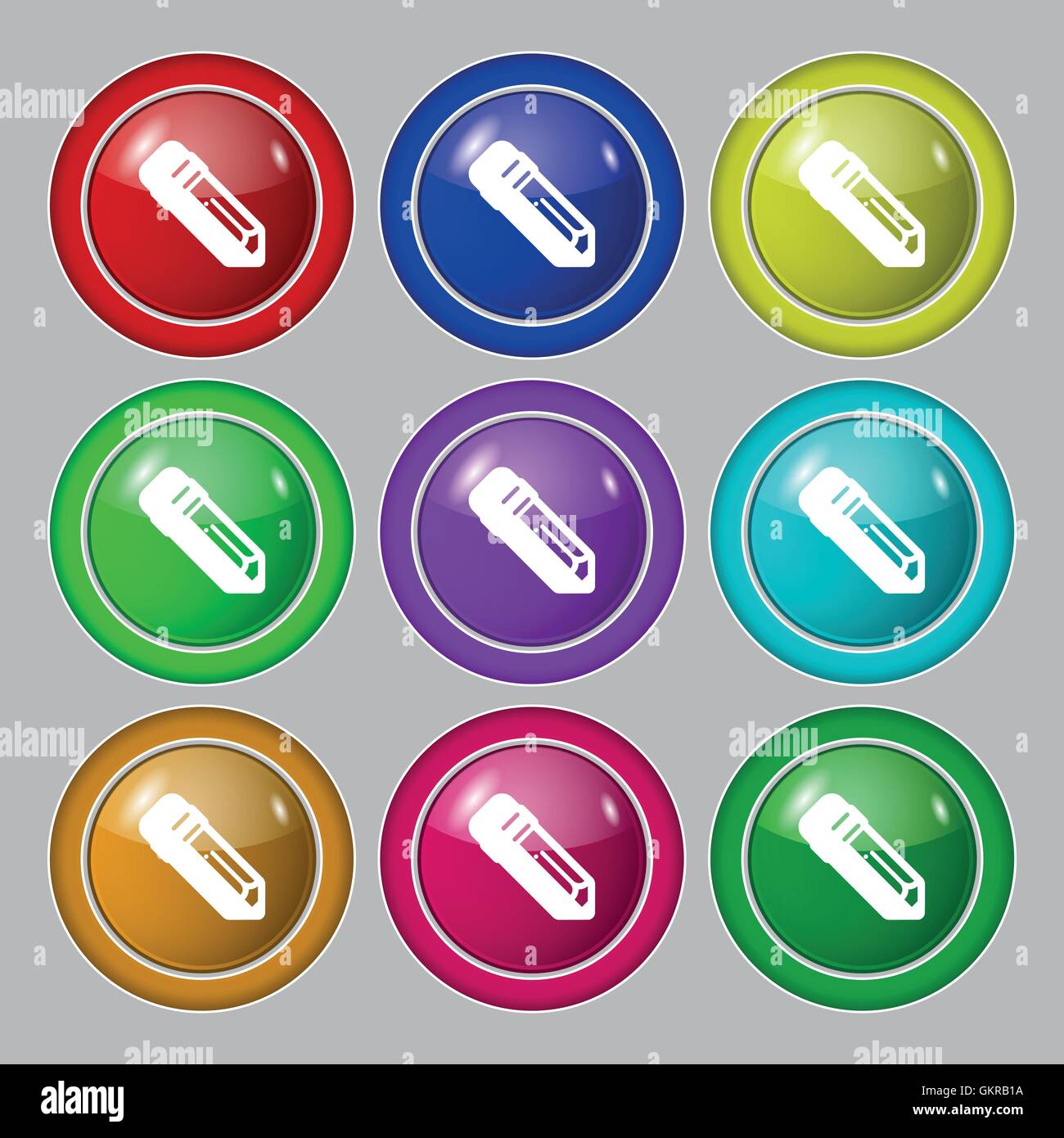 pencil icon sign. symbol on nine round colourful buttons. Vector Stock ...