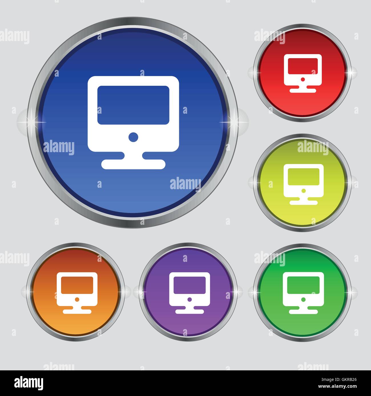 monitor icon sign. Round symbol on bright colourful buttons. Vector ...