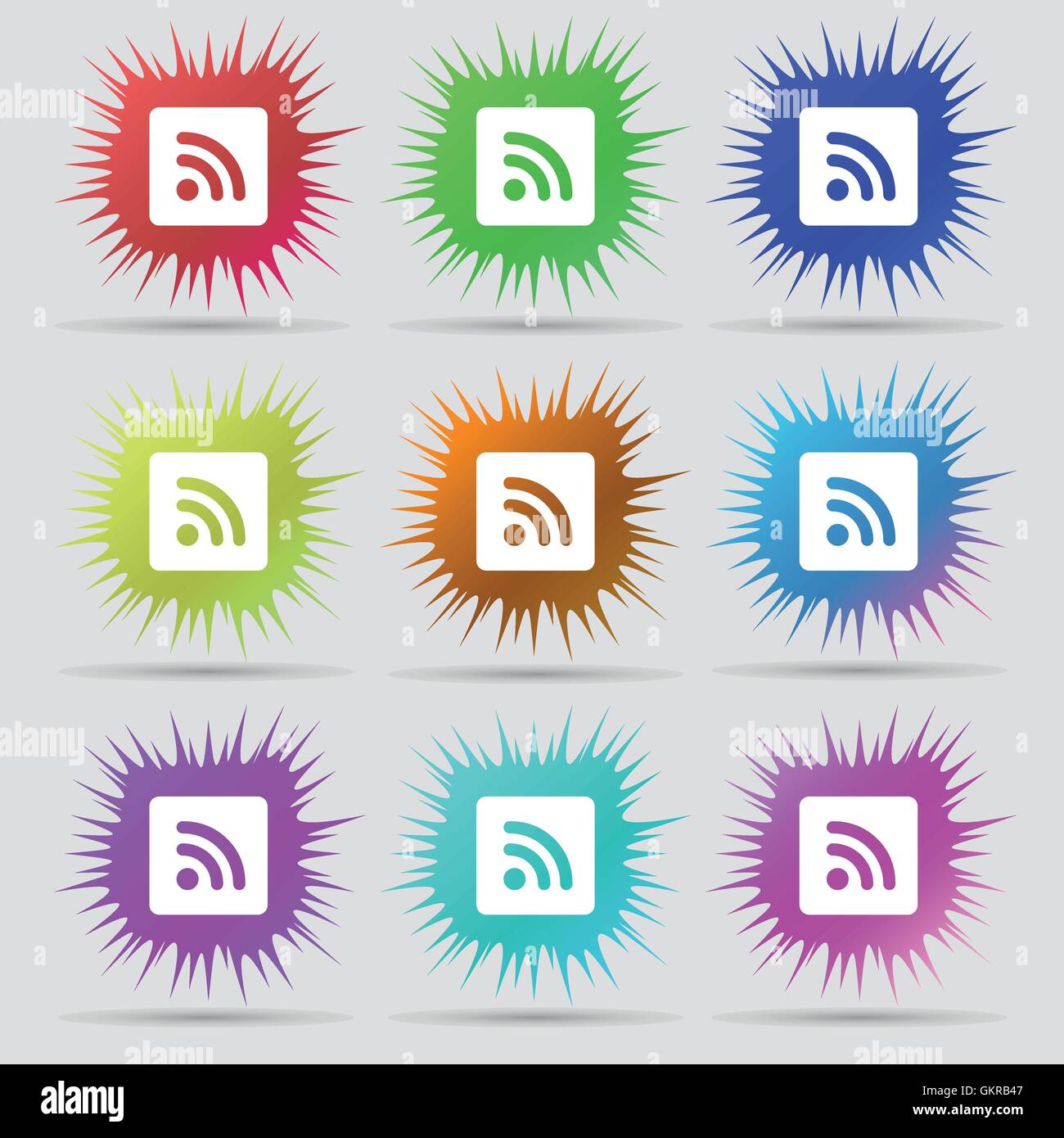 RSS feed icon sign. A set of nine original needle buttons. Vector Stock ...