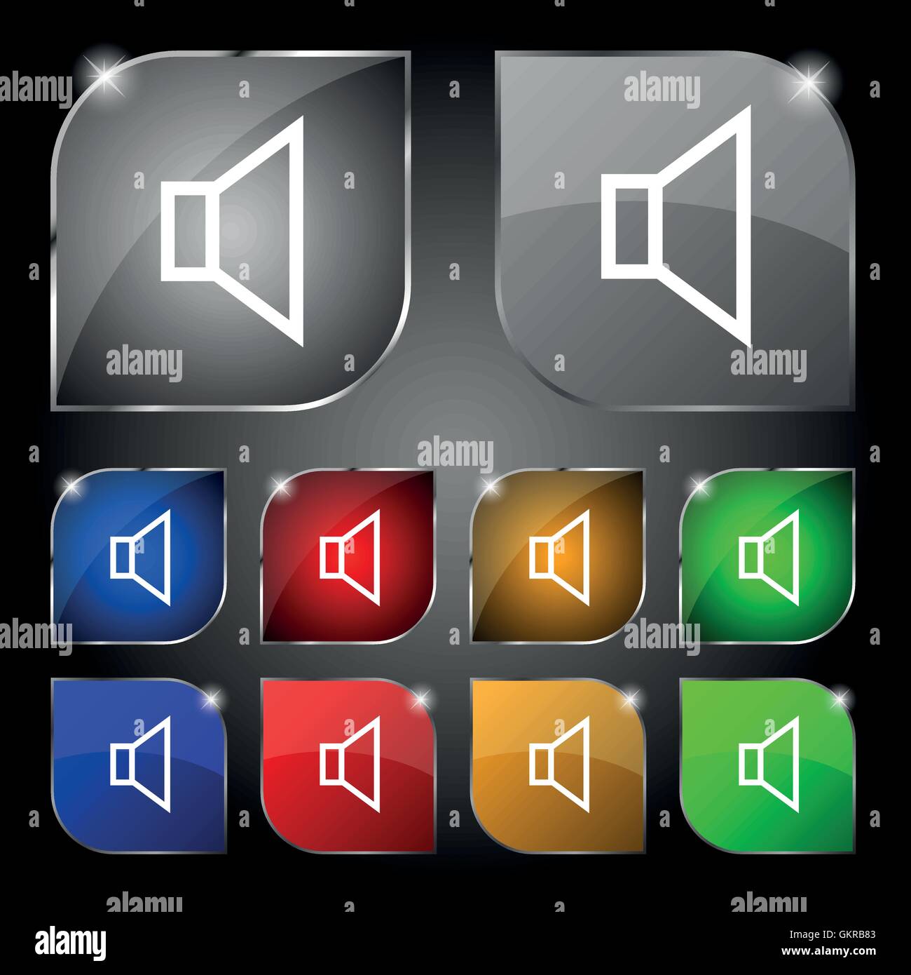 volume, sound icon sign. Set of ten colorful buttons with glare. Vector ...