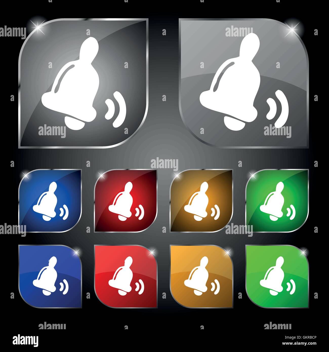 Bell icon sign. Set of ten colorful buttons with glare. Vector Stock ...