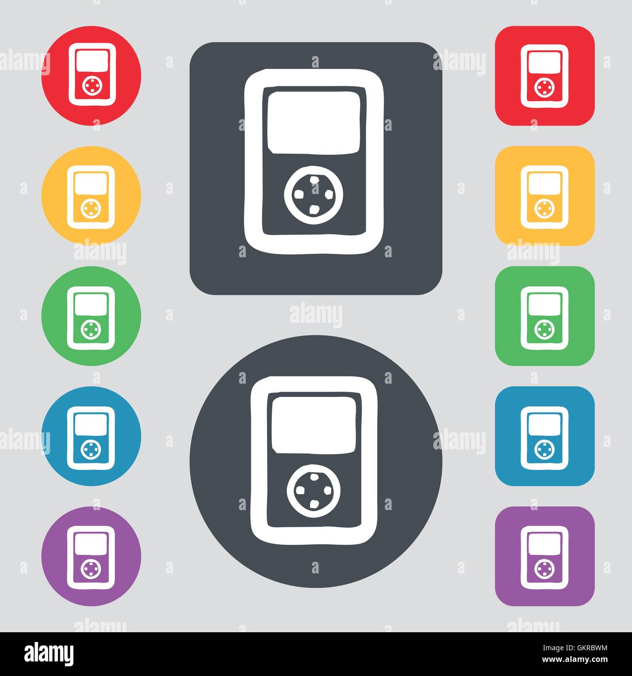 Tetris, video game console icon sign. A set of 12 colored buttons. Flat ...