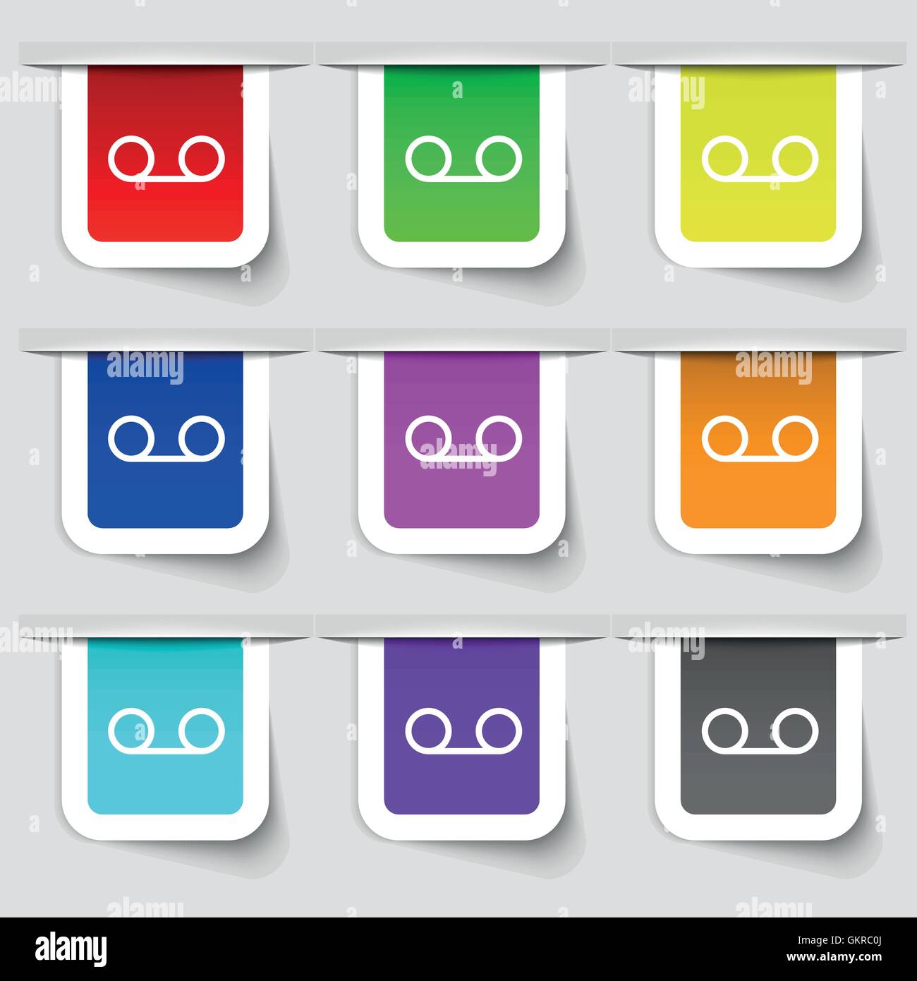 audio cassette icon sign. Set of multicolored modern labels for your ...