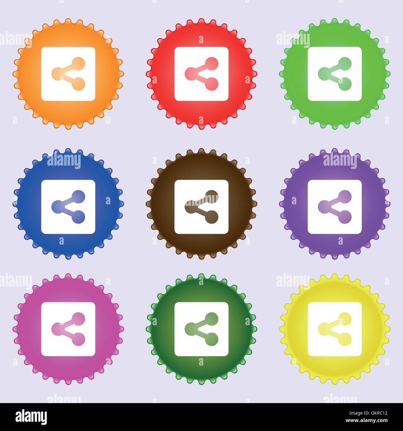 Share icon sign. A set of nine different colored labels. Vector Stock ...