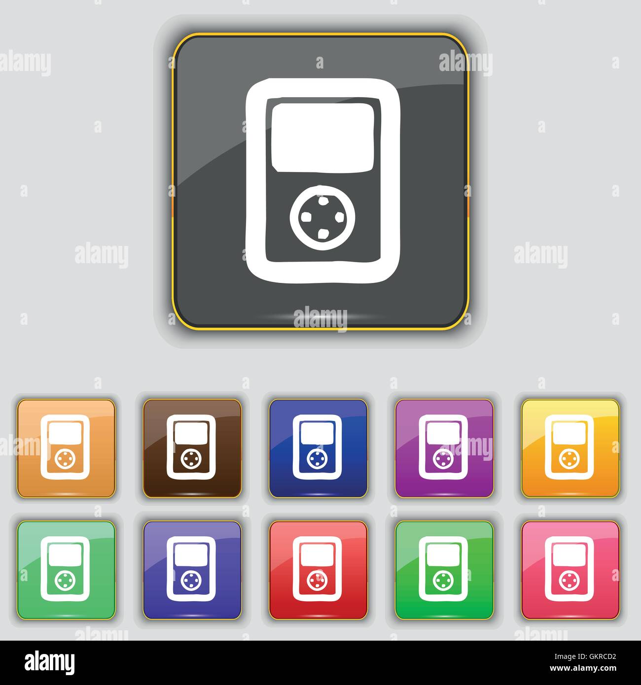 Tetris, video game console icon sign. Set with eleven colored buttons ...