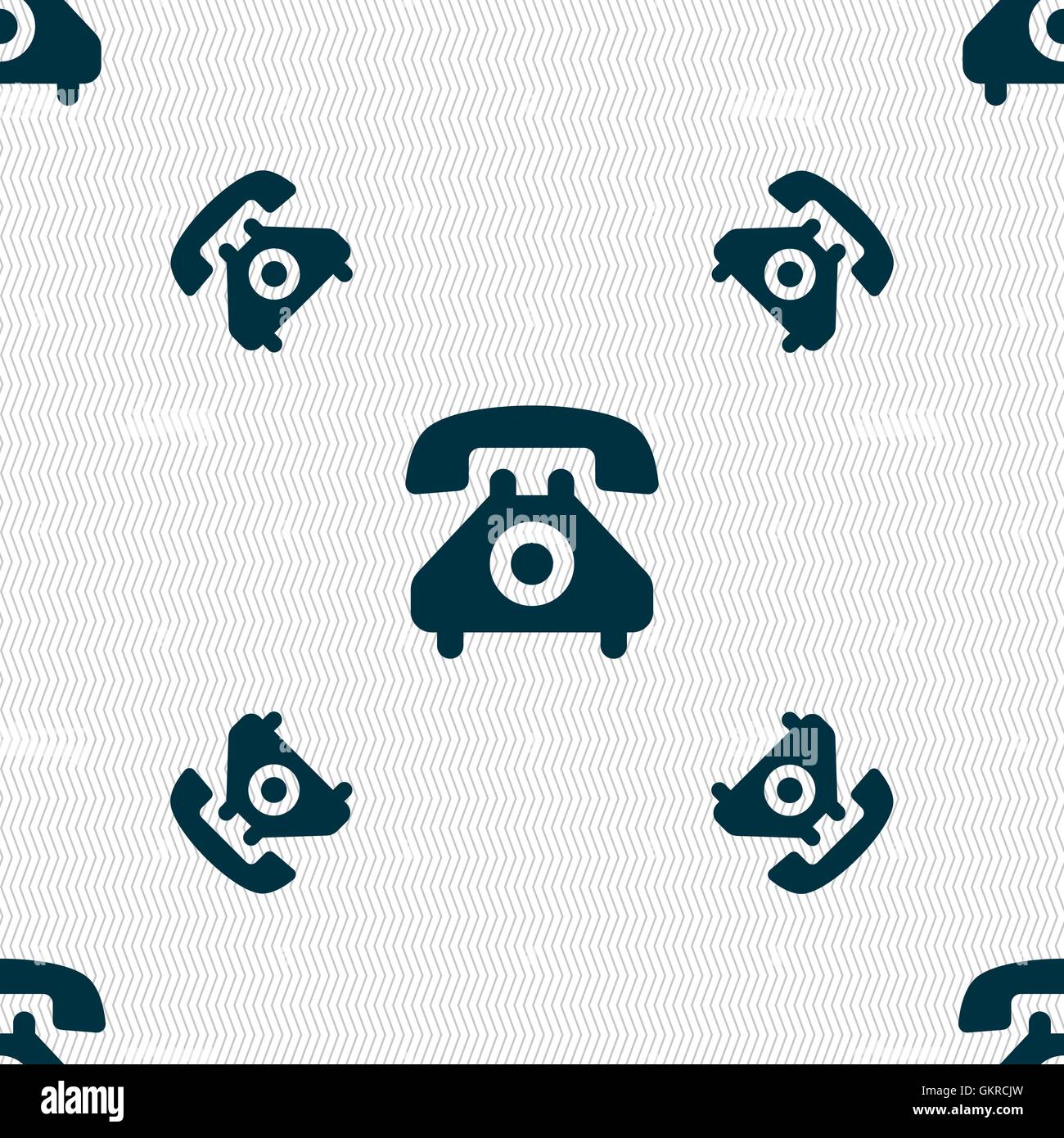 retro telephone handset  icon sign. Seamless pattern with geometric texture. Vector Stock Vector