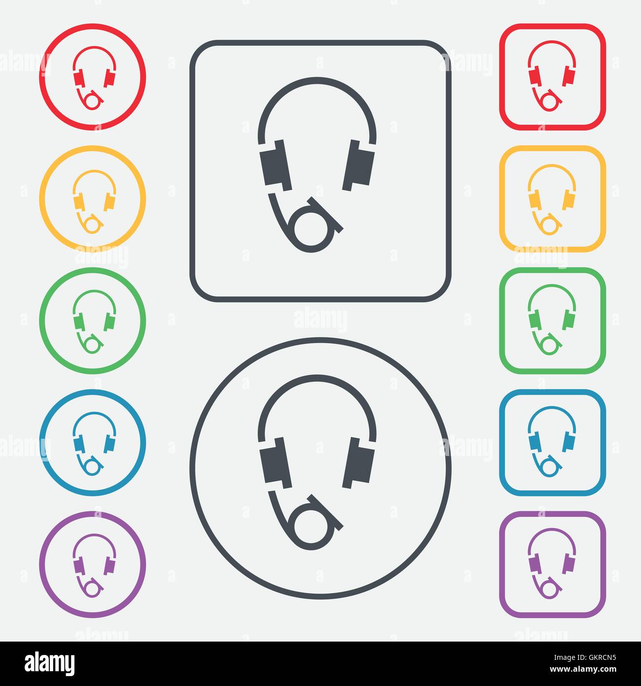 headsets icon sign. symbol on the Round and square buttons with frame