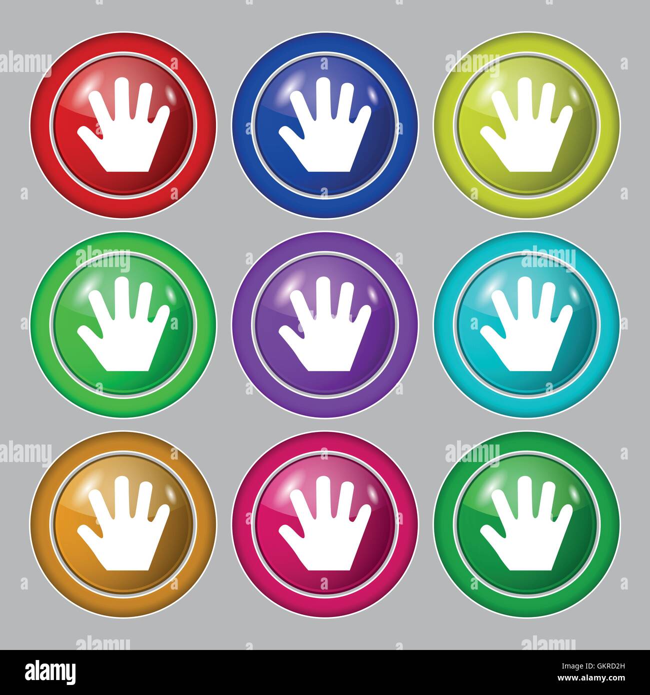 Hand icon sign. symbol on nine round colourful buttons. Vector Stock ...