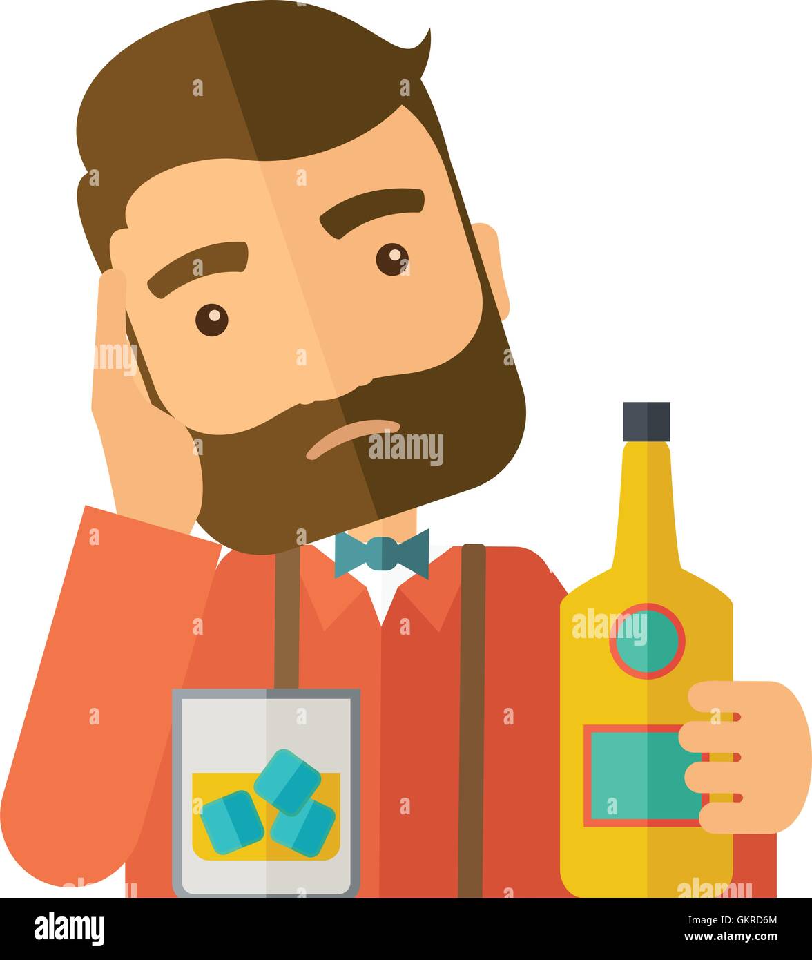 Sad man alone in the bar drinking beer. Stock Vector