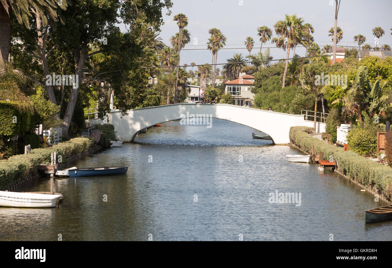 A view of the Venice Canal Historic District in Venice, California