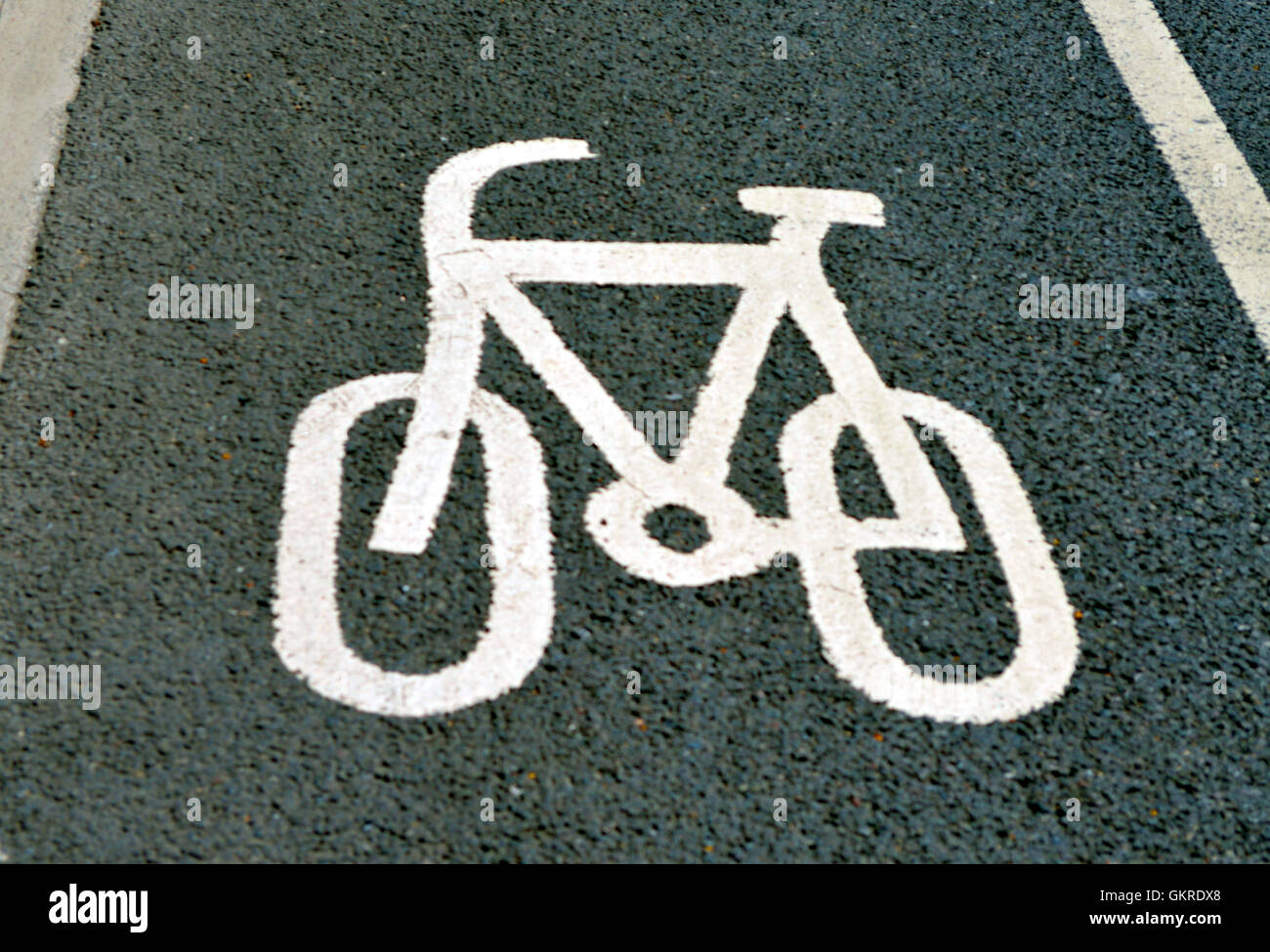 White cycle lane sign in UK Stock Photo Alamy
