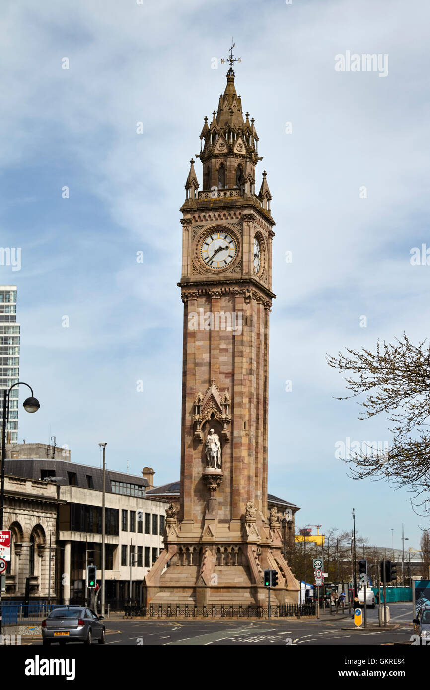 the albert memorial clock tower in belfast city centre leaning due to underground movement in the banks of the river farset Stock Photo