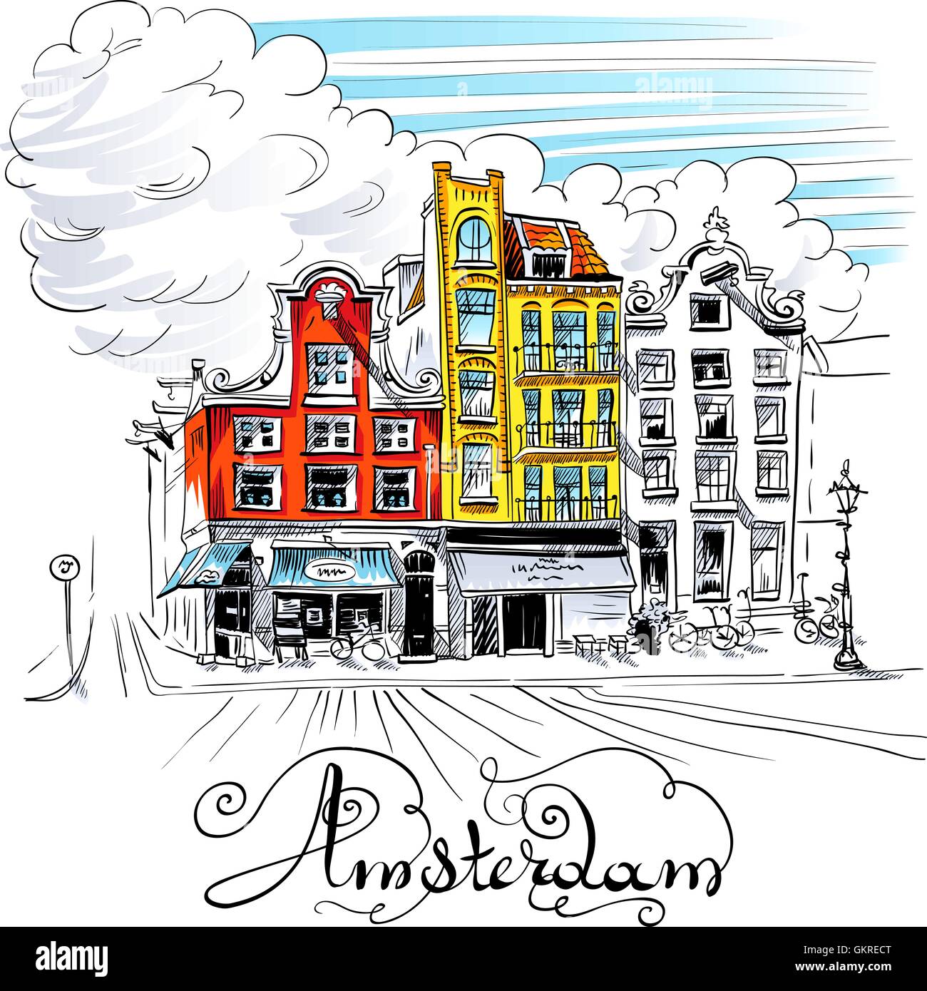 Vector city view of Amsterdam canal Stock Vector