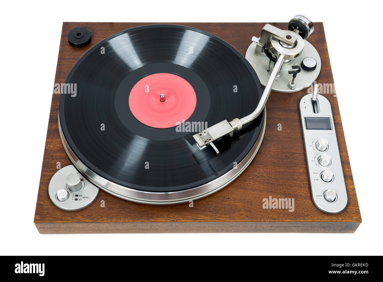 Turntable with vinyl record isolated on white background with clipping path Stock Photo