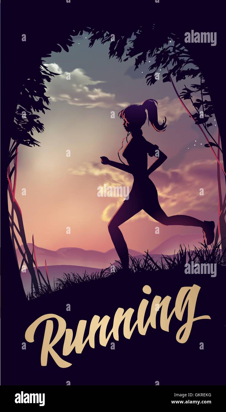 Sporty woman jogging at park in sunrise light Stock Vector Image & Art ...