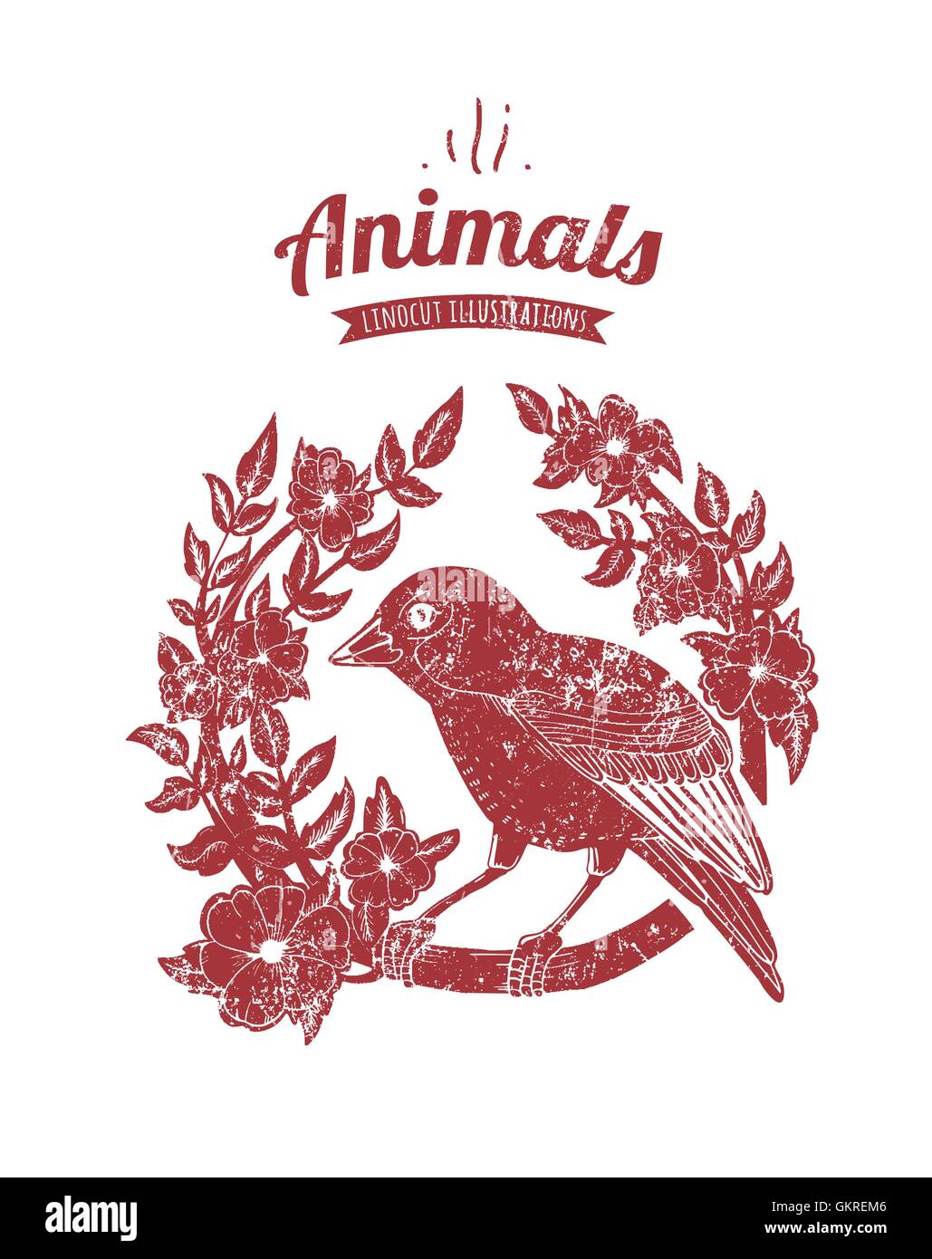 Vector illustration of linocut bird Stock Vector Image & Art - Alamy