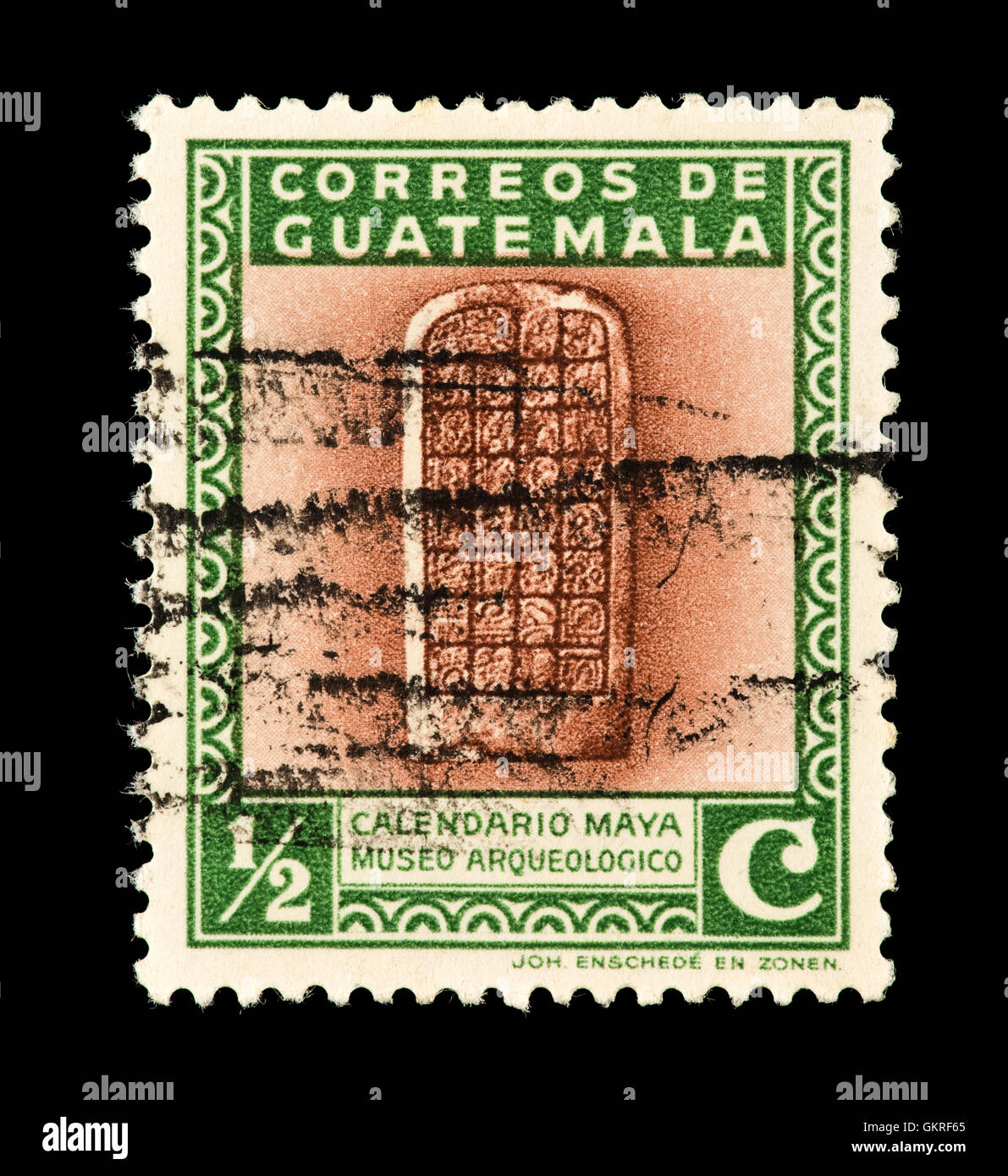 Postage stamp from Guatemala depicting a stone Mayan calendar Stock