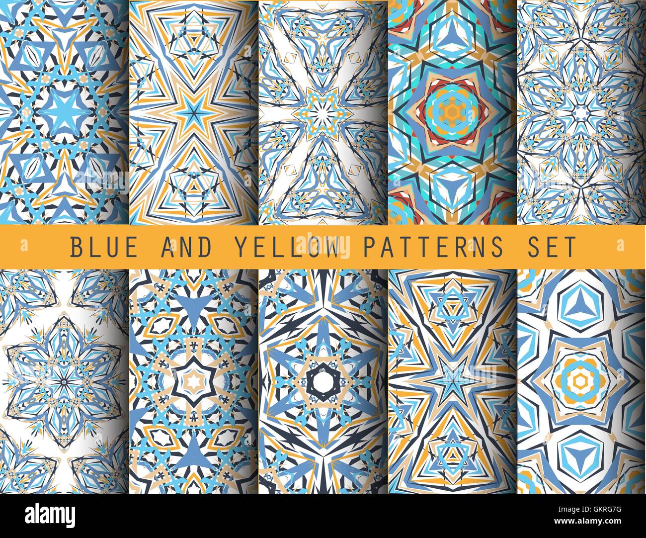 Blue Yellow Kaleidoscopic Patterns Set Stock Vector Image & Art Alamy