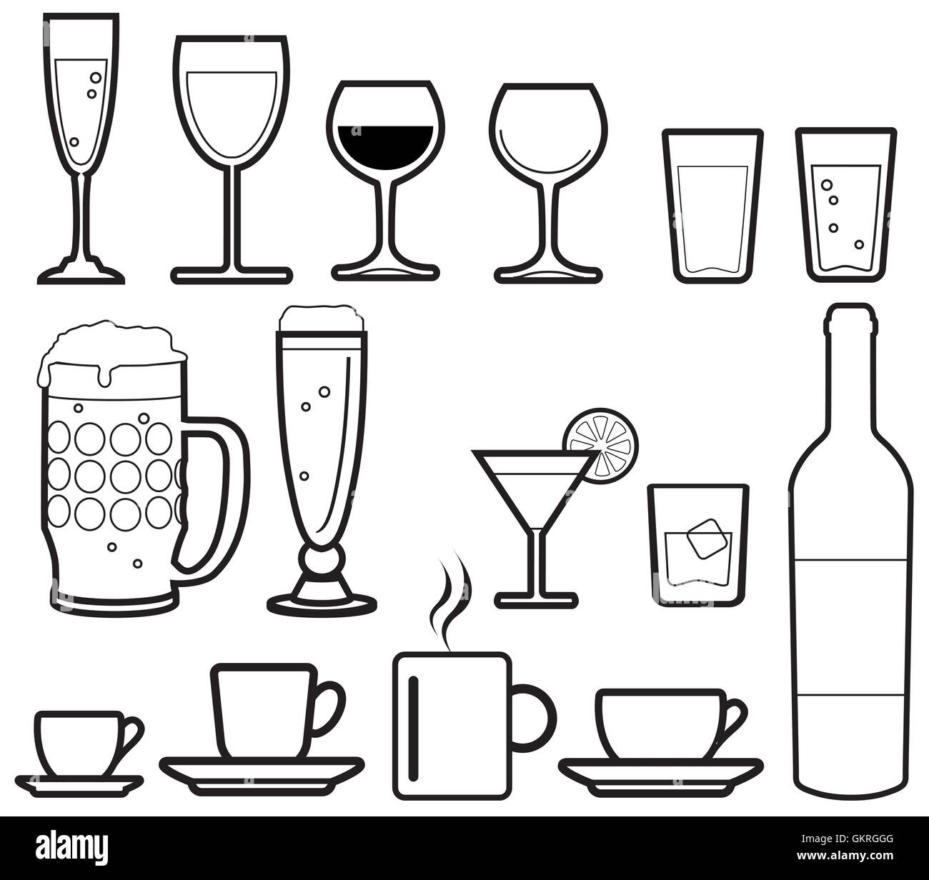 sign signal cafe glass chalice tumbler cup drinks tea drink drinking bibs wine alcohol glasses red Stock Vector