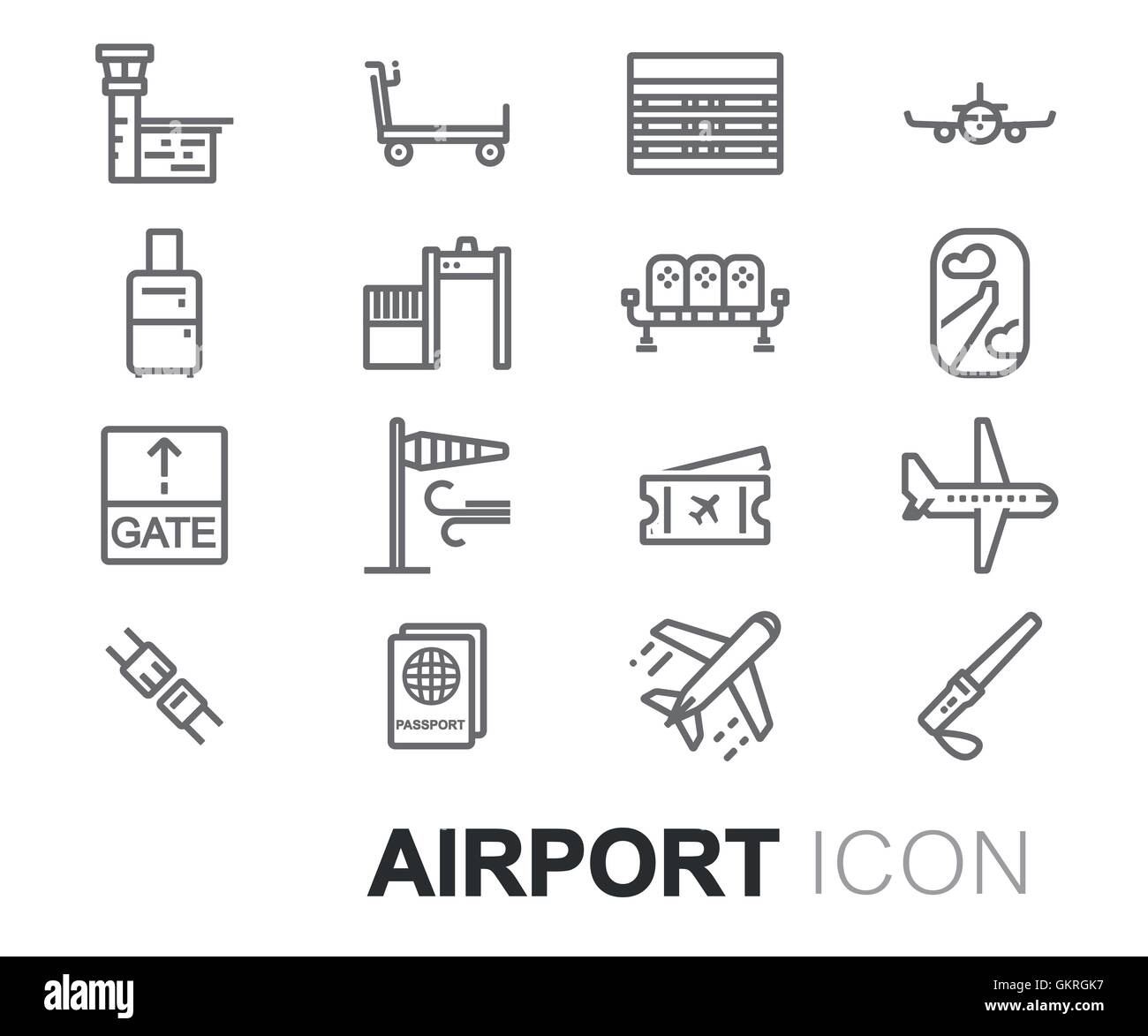 Vector black line airport icons set on white background Stock Vector ...
