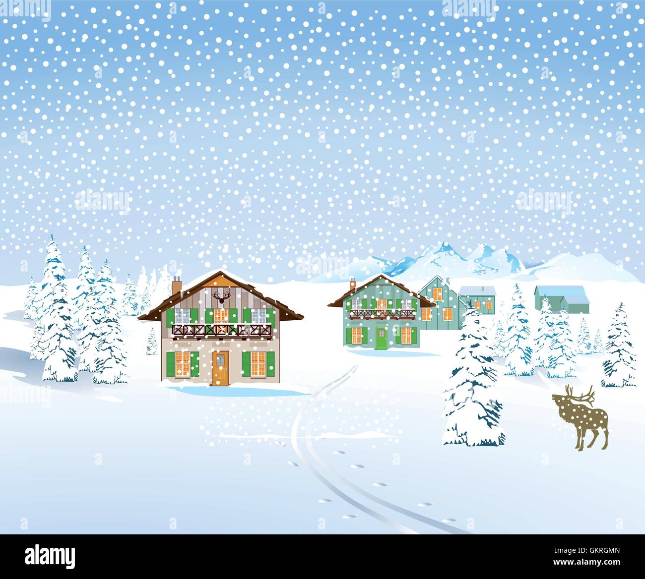 snow landscape with houses Stock Vector Image & Art - Alamy
